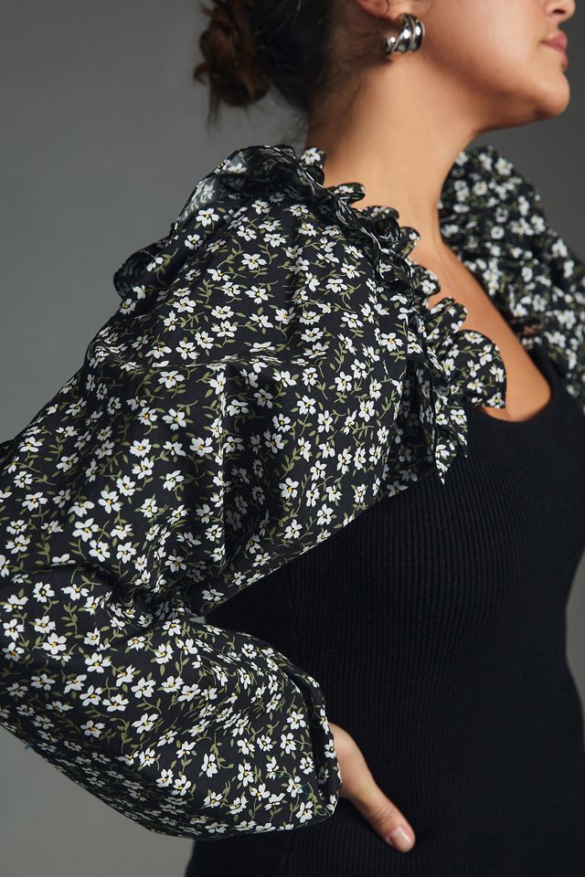 By Anthropologie Woven Ruffle-Sleeve Sweater #7