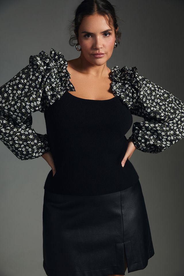 By Anthropologie Woven Ruffle-Sleeve Sweater #8