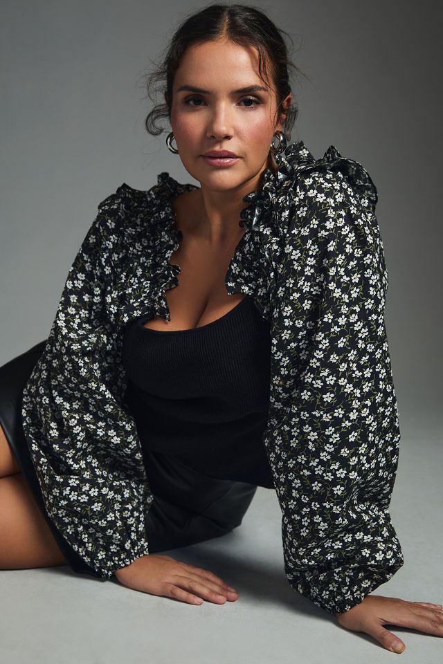 By Anthropologie Woven Ruffle-Sleeve Sweater #4