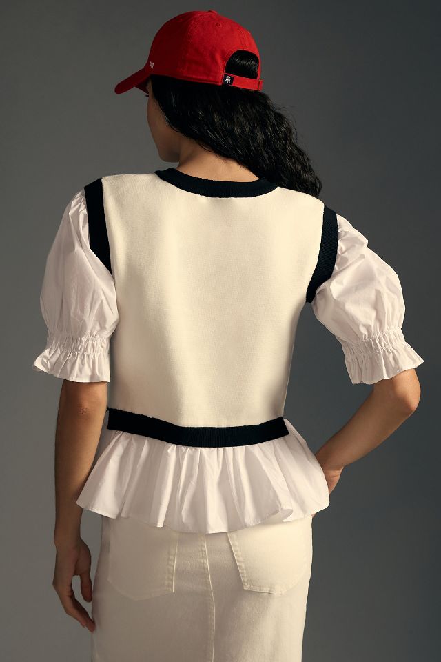 By Anthropologie Layered Poplin Sweater Top #1