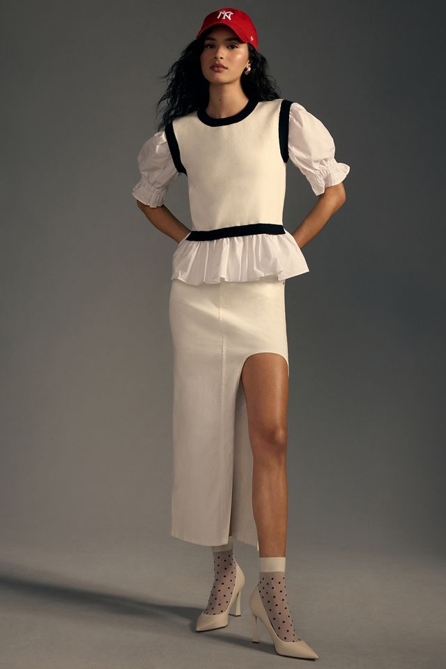 By Anthropologie Layered Poplin Sweater Top #2