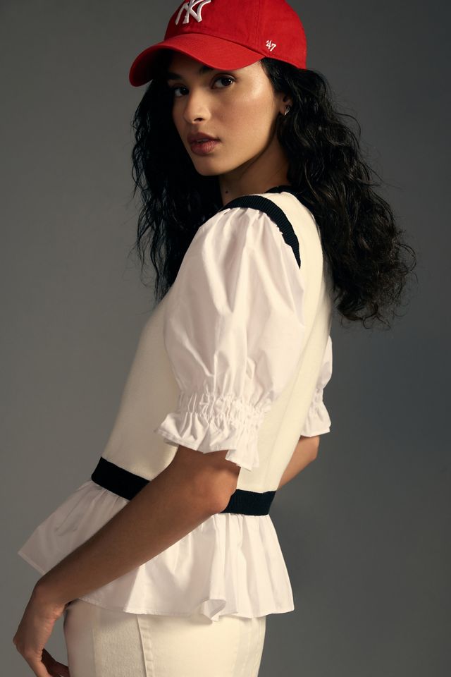 By Anthropologie Layered Poplin Sweater Top #3