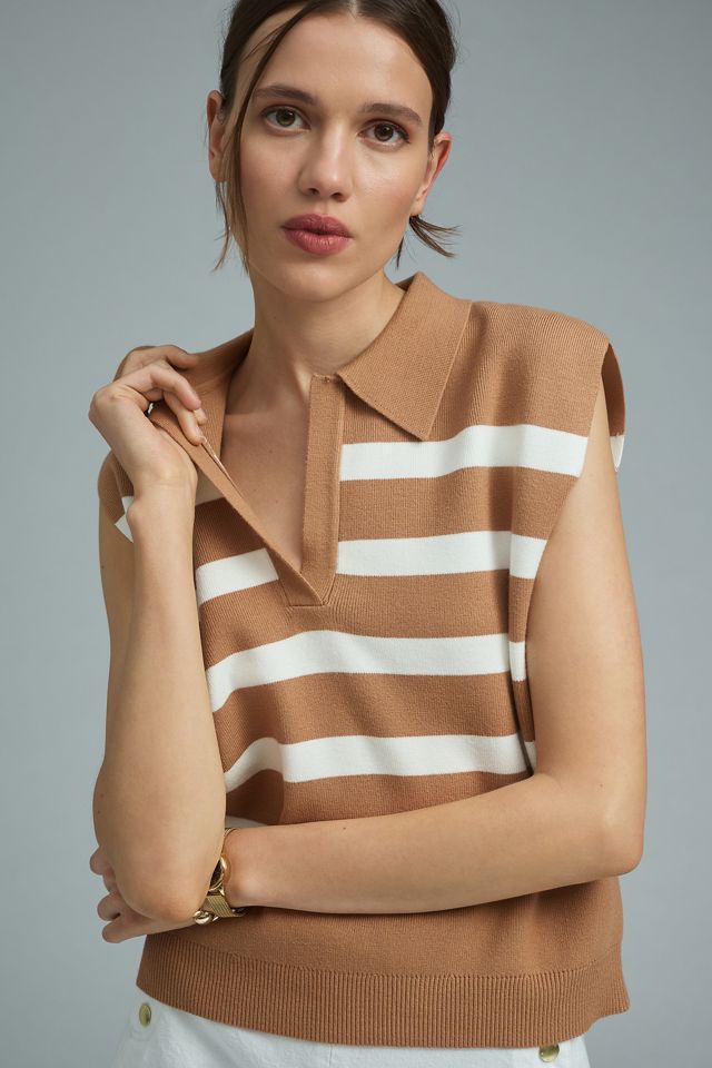Maeve Stripe Collared Sleeveless Sweater Vest #1