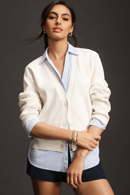 English Factory Mixed Media Layered Cardigan In White