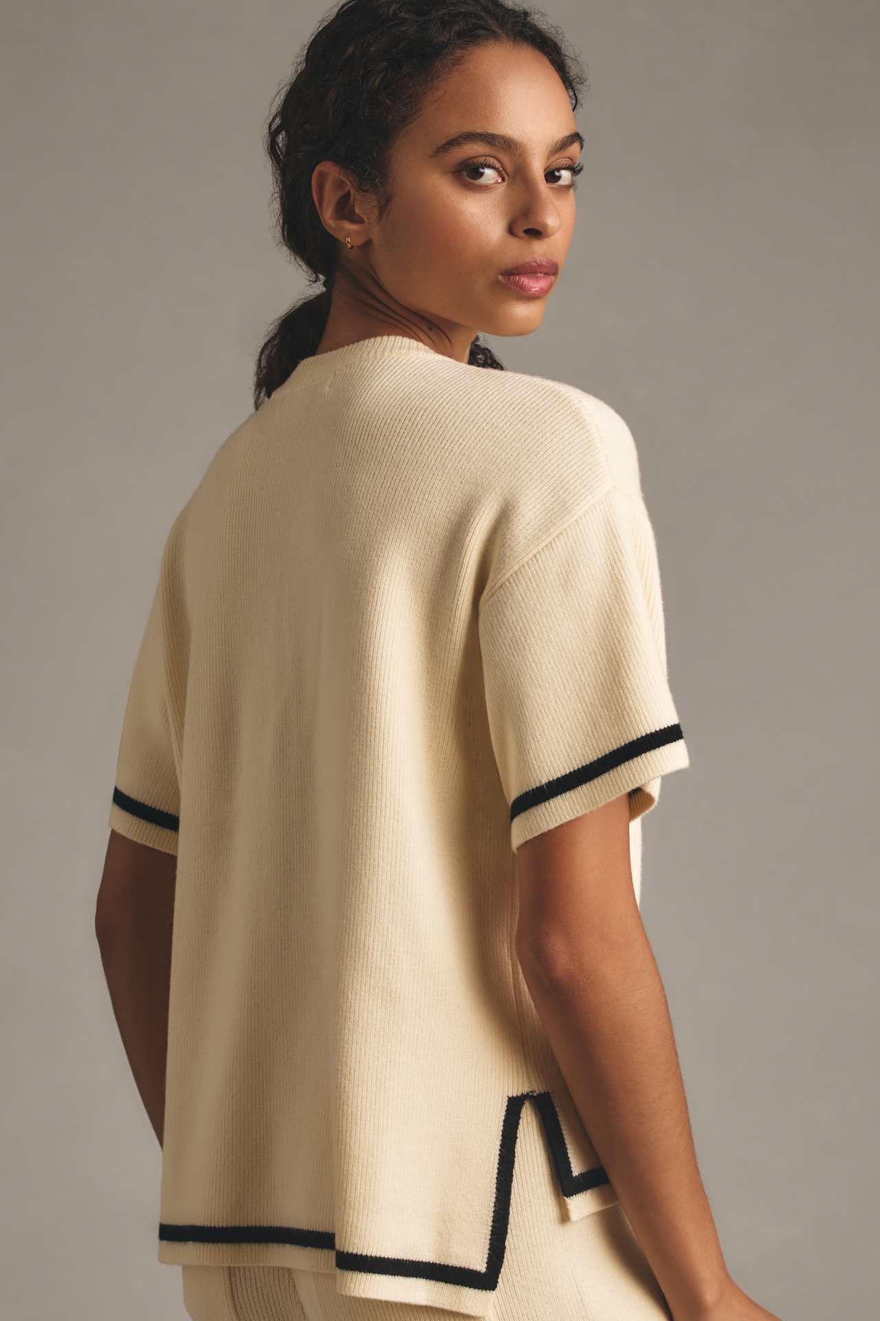 English Factory Short-Sleeve Tipped Boxy Sweater