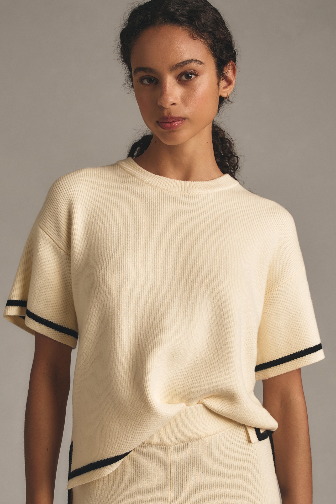 English Factory Short-Sleeve Tipped Boxy Sweater