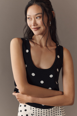English Factory Polka Dot Sweater Tank Top In Black
