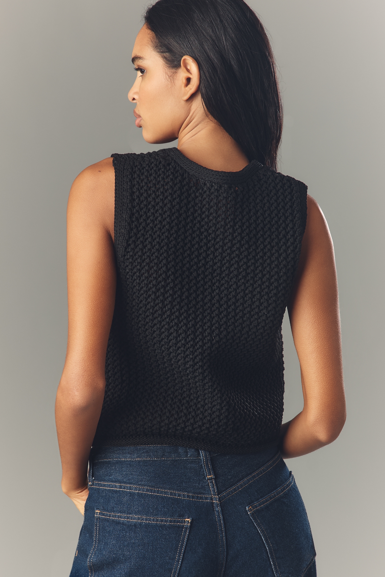 English Factory Crew-Neck Textured Cardigan Sweater Tank