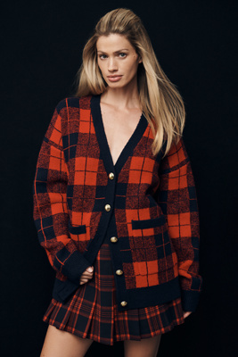 English Factory Oversized Plaid Cardigan Sweater In Multi