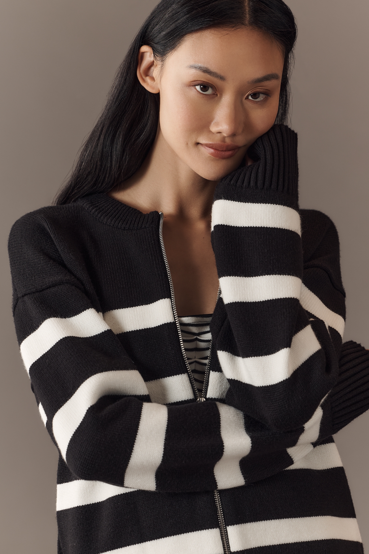English Factory Crew-Neck Zip-Up Sweater Jacket