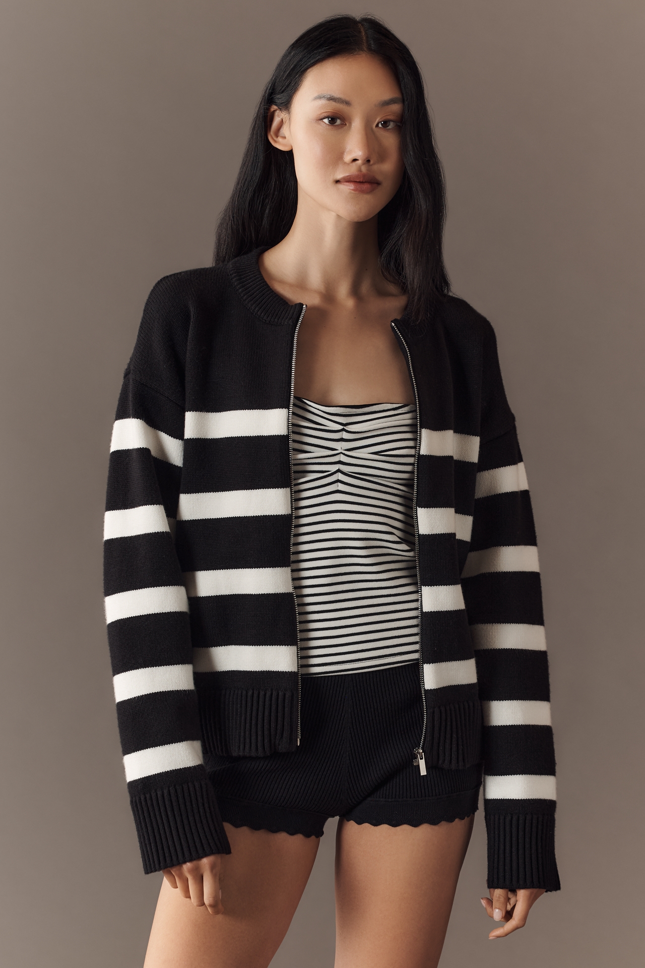 English Factory Crew-Neck Zip-Up Sweater Jacket