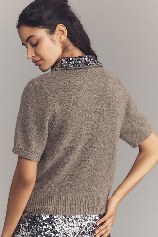Endless Rose Short-Sleeve Sequin-Collar Sweater #1
