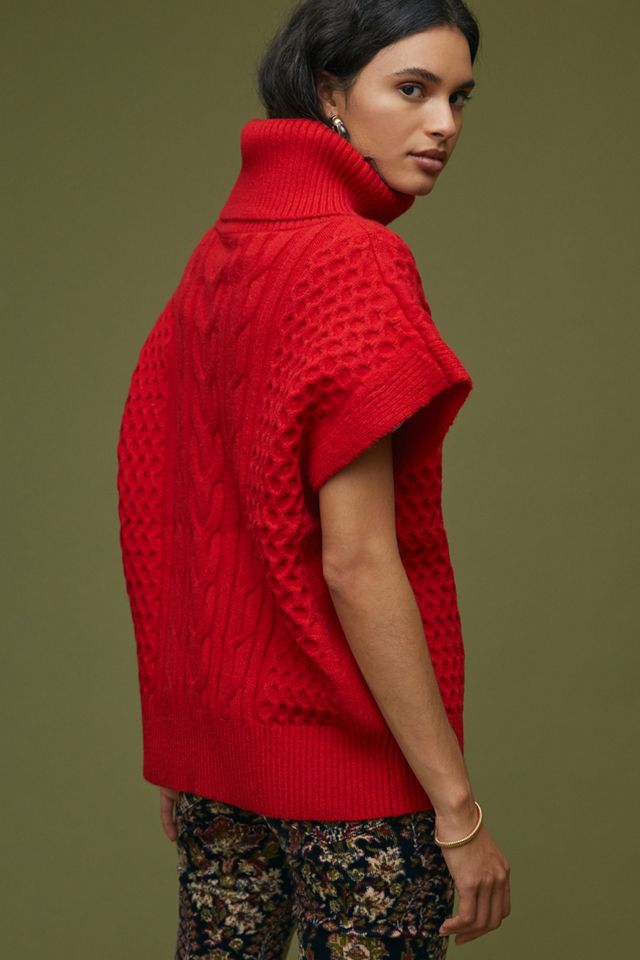 Cable-Knit Turtleneck Poncho Sweater #1