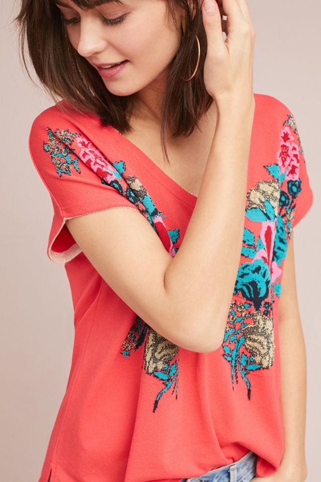 Floral V-Neck Pullover #1