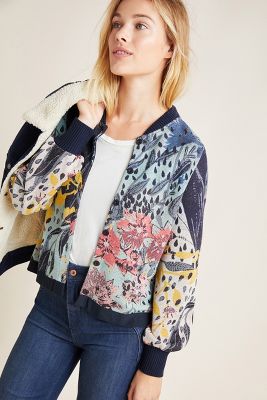 anthropologie floral bomber jacket