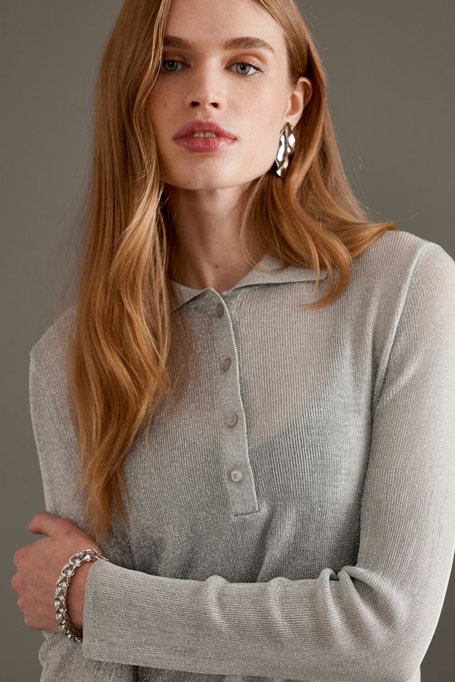 Selected Femme Dagni Sheer Knit Polo Top | Anthropologie UK