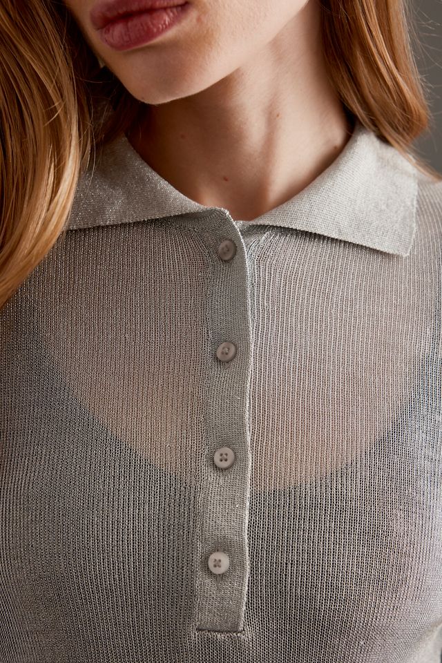 Selected Femme Dagni Sheer Knit Polo Top | Anthropologie UK