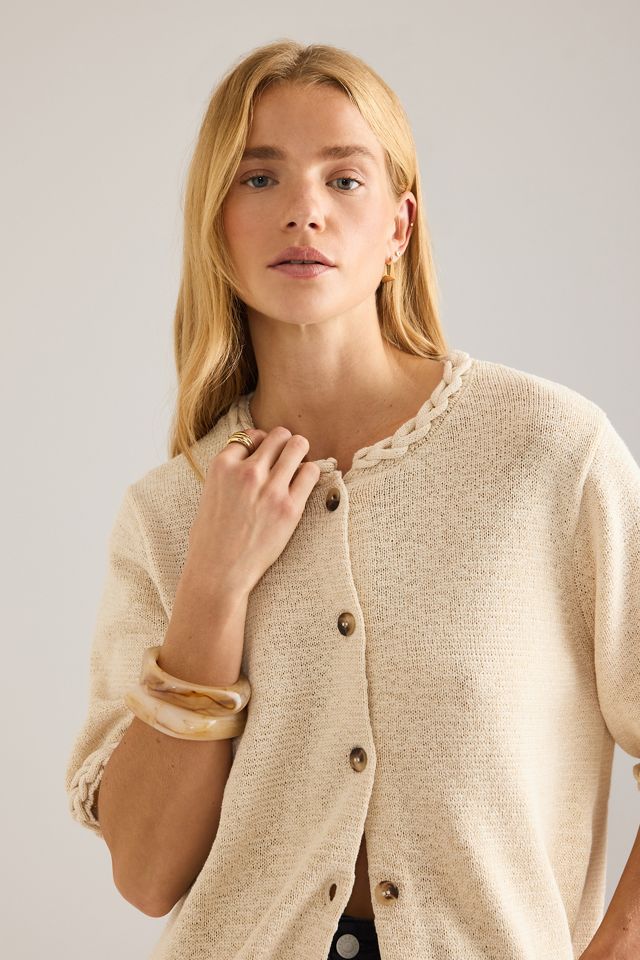 Selected Femme Alma Strickjacke mit geflochtenem Besatz #5