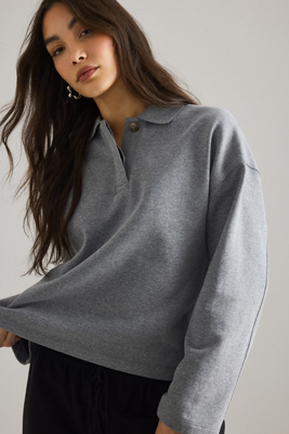 Selected Ari Gia Polo Collar Sweatshirt In Gray