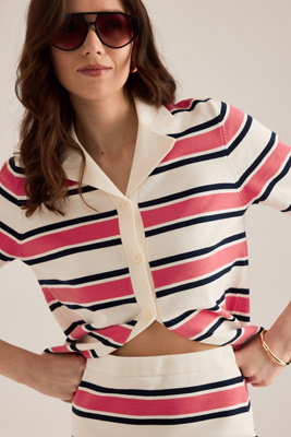 Selected Amour Stripe Knit Polo Top