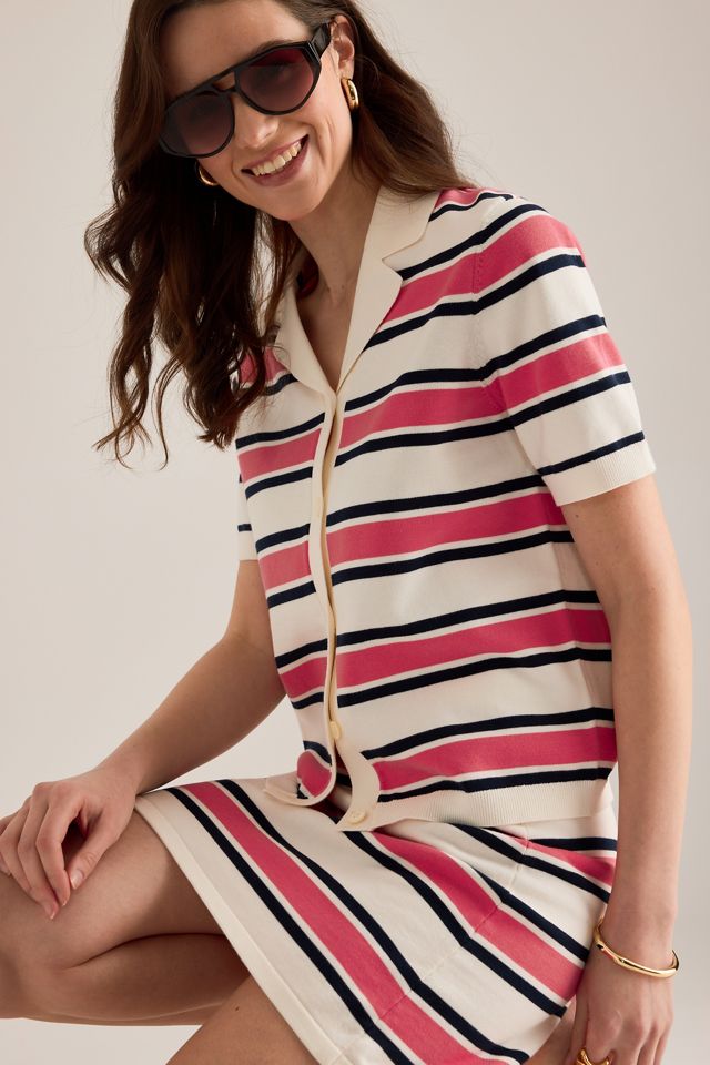 Selected Amour Stripe Knit Polo Top #2