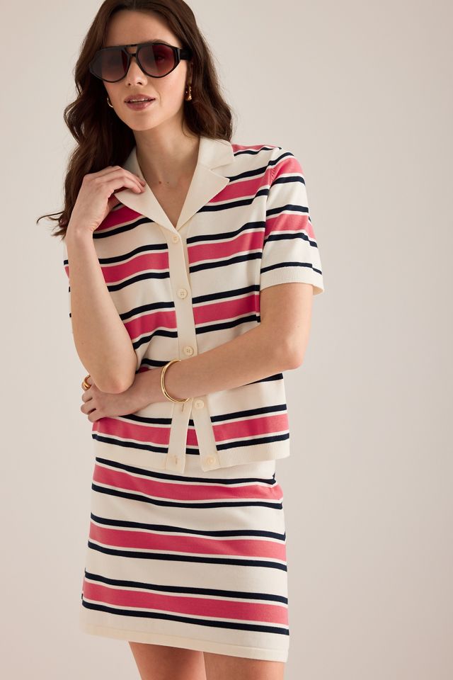 Selected Amour Stripe Knit Polo Top #4