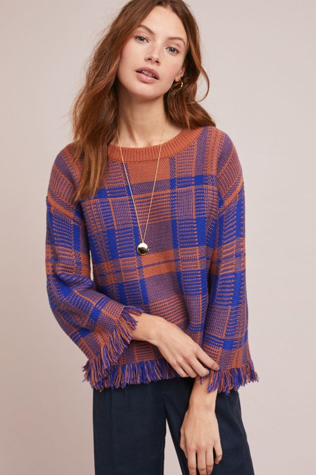 Fringed Plaid Pullover