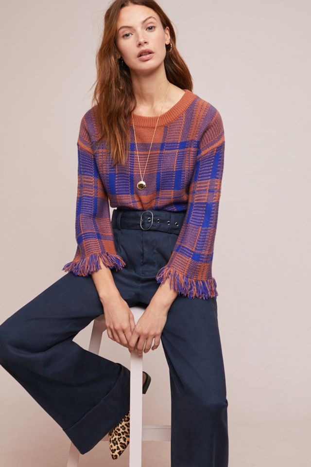 Fringed Plaid Pullover #2