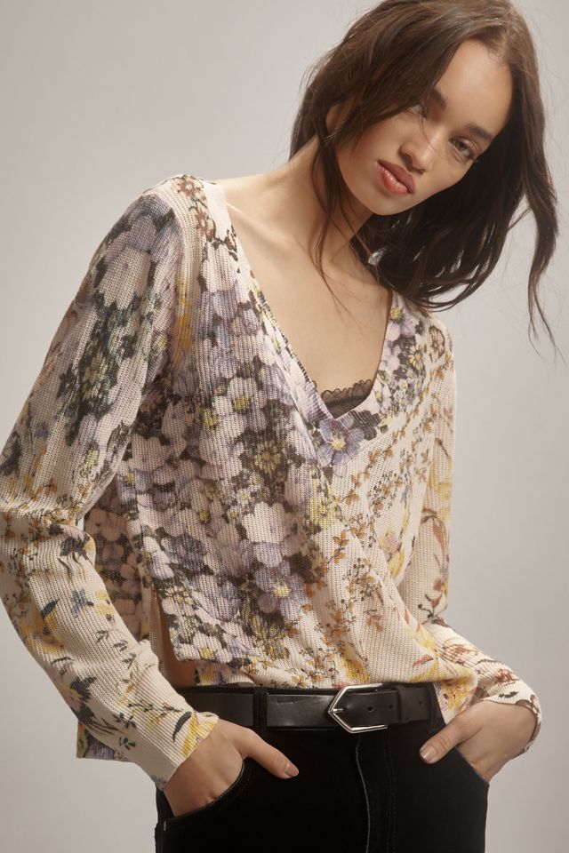 Anthropologie The Dreamer Floral Print V-Neck Sweater good - Small NWT