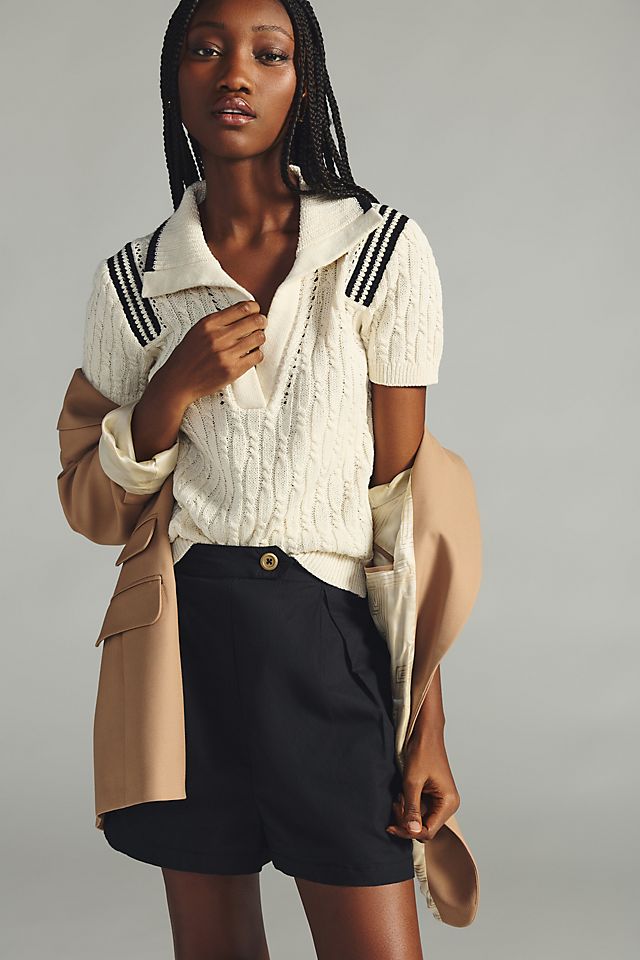 Maeve Cable-Knit Polo Sweater Tee | Anthropologie