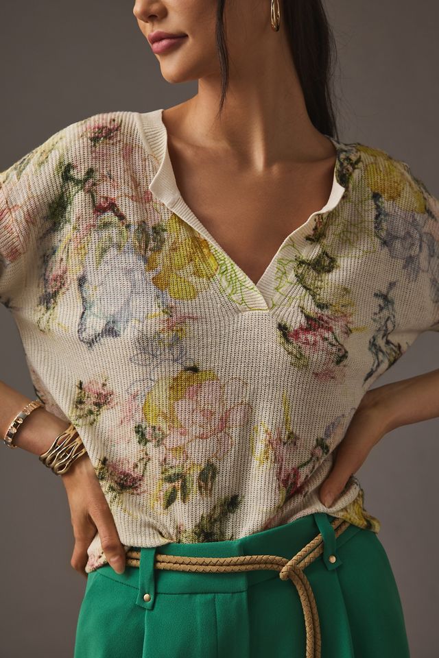 By Anthropologie Printed V-Neck Sweater #1