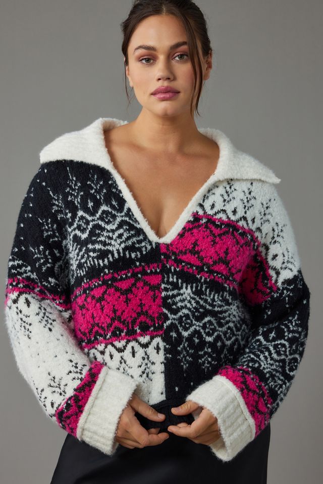 Pilcro V-Neck Fuzzy Printed Popover Sweater #6