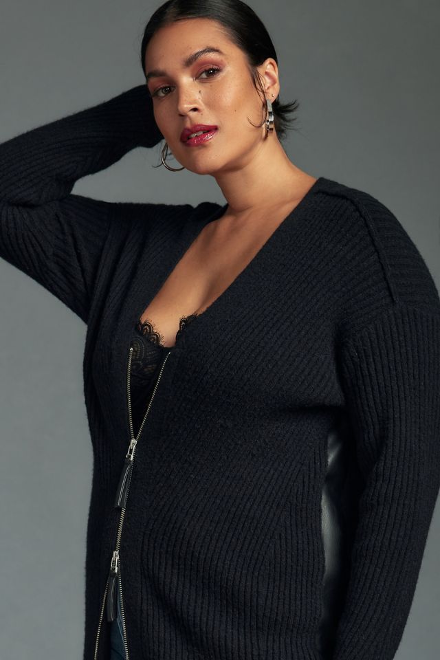 Pilcro Faux Leather-Trimmed Duster Cardigan Sweater #6