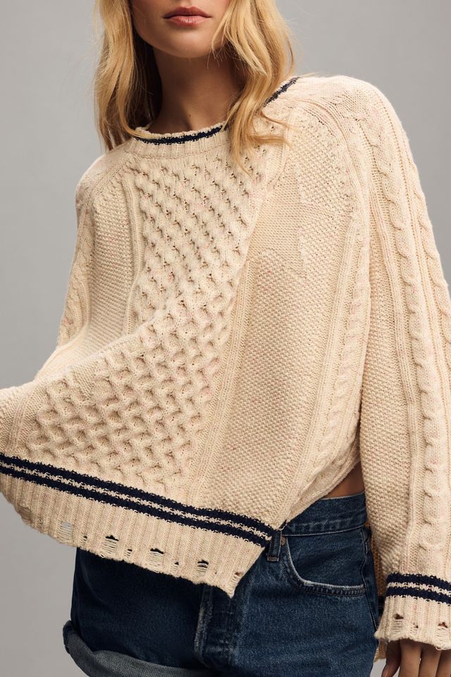 Pilcro Oversized Varsity Cable Sweater | Anthropologie