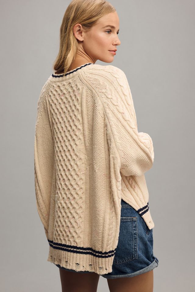 Pilcro Oversized Varsity Cable Sweater #2