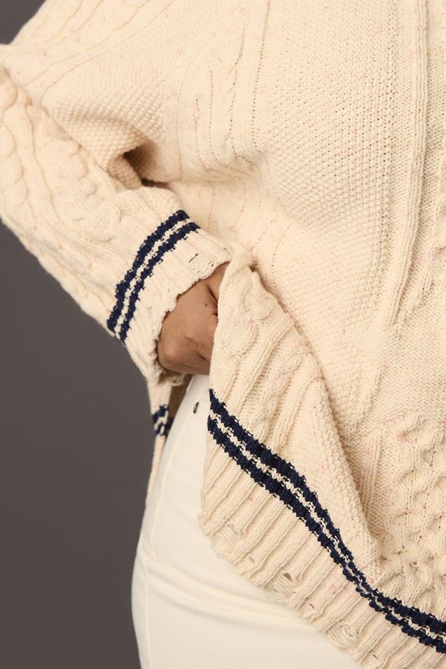 Pilcro Oversized Varsity Cable Sweater #6