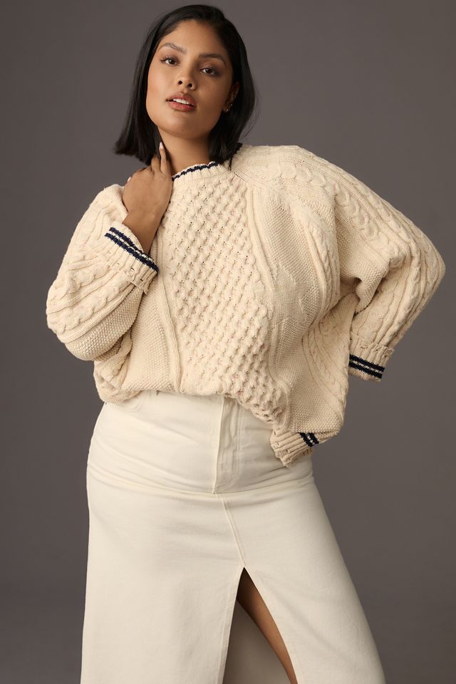 Pilcro Oversized Varsity Cable Sweater #4