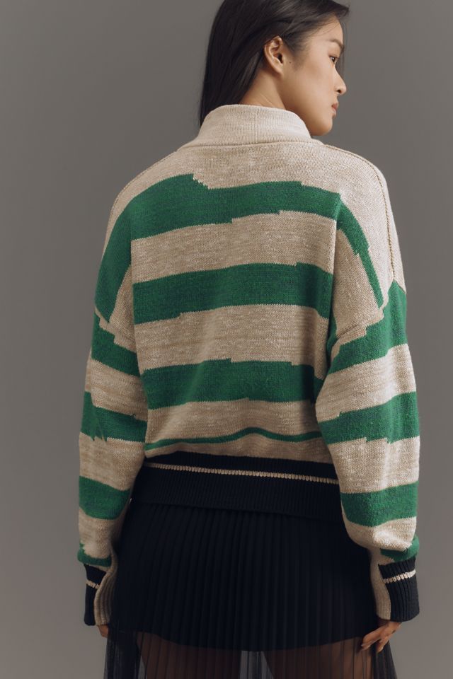 Pilcro Plunging V-Neck Rugby Stripe Collared Pullover Sweater #2
