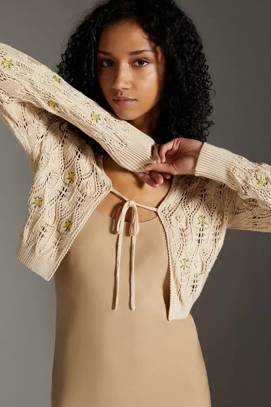 Maeve Priscilla Embroidered Daisy Cardigan