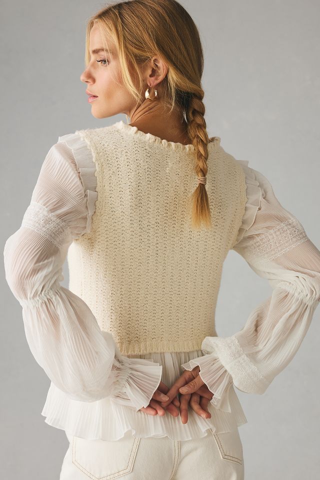 By Anthropologie Ruffle Twofer Sweater Blouse Anthropologie