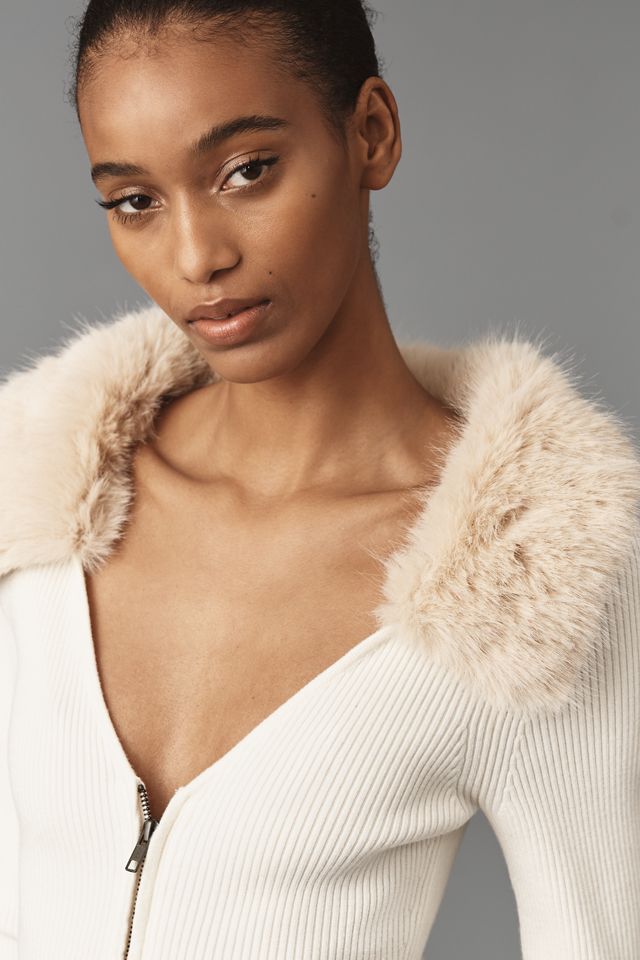 By Anthropologie Faux-Fur Trim Sweater #3