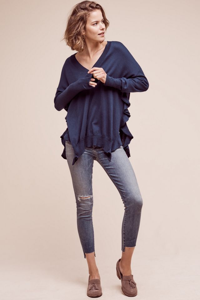 Ruffled V-Neck Pullover #1