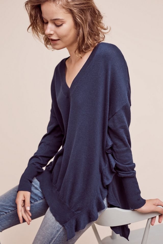 Ruffled V-Neck Pullover