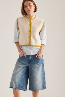 Maeve Blanket Stitch Knitted Vest In Neutral