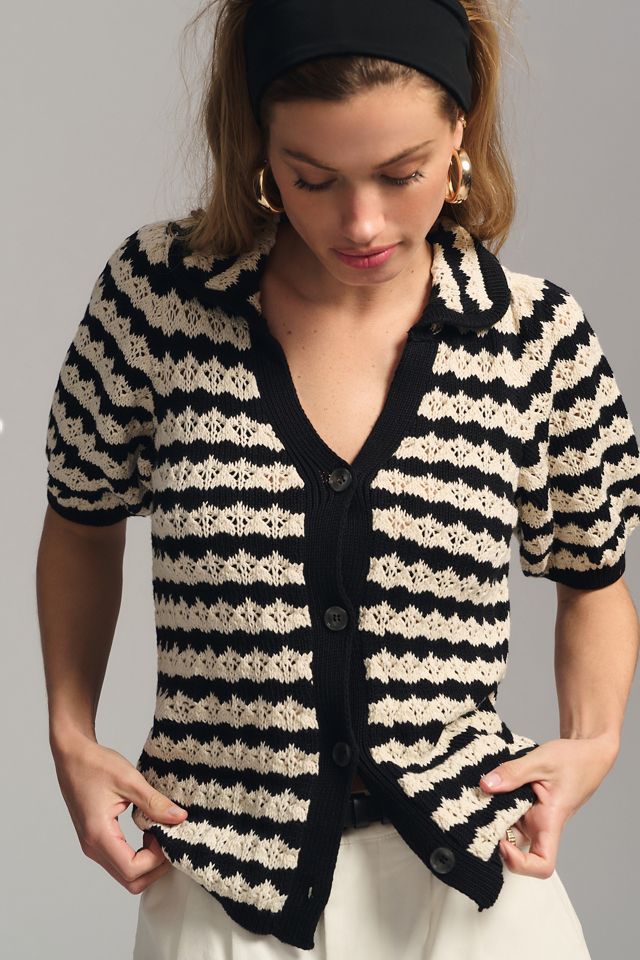 Maeve Short-Sleeve Polo Cardigan Sweater #1