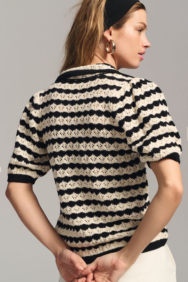 Maeve Short-Sleeve Polo Cardigan Sweater #3