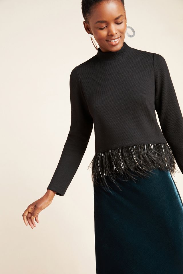 Opening Ceremony Black Feather Trim Sweater