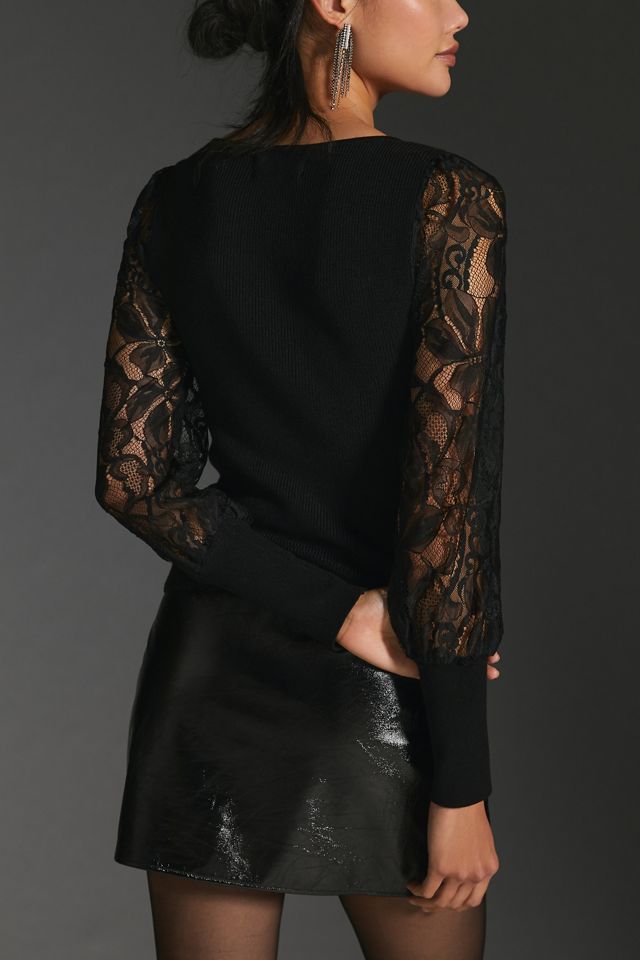 Pull avec manches en dentelle By Anthropologie #2