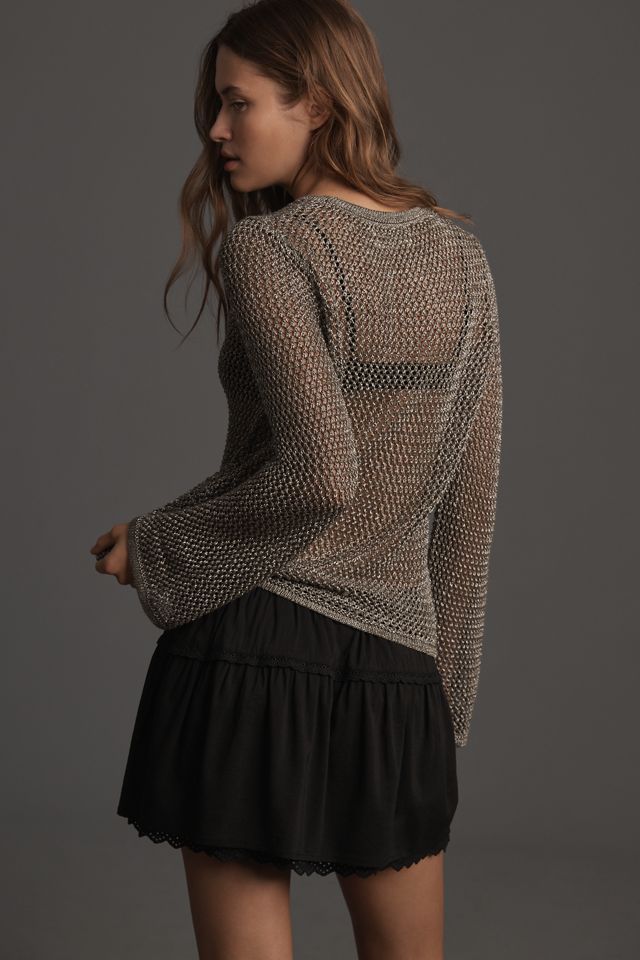 By Anthropologie Metallic Open-Stitch Sweater #1