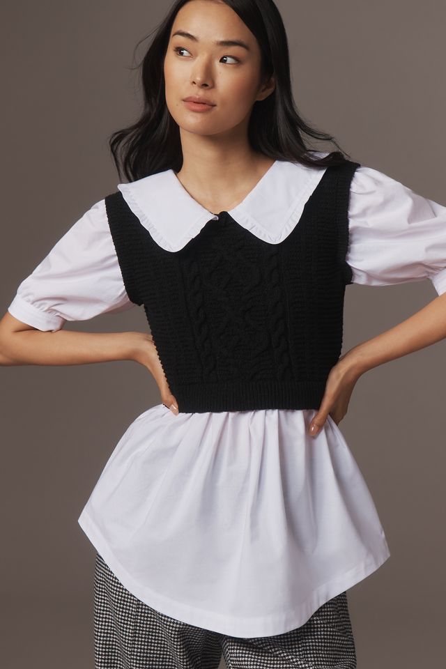 Maeve Peter Pan Collar Twofer Sweater Top #3